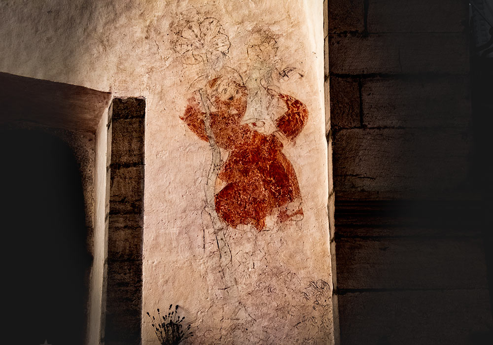 Kalkmaleri av den hellige Kristoffer i Hörsne kirke på Gotland
