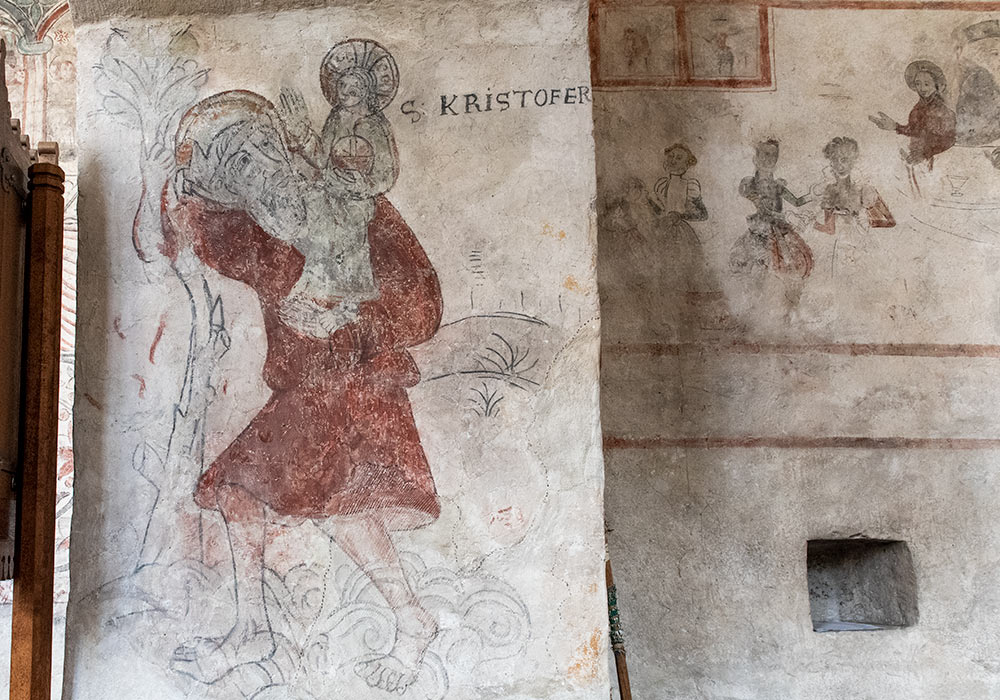 Kalkmaleri av den hellige Kristoffer