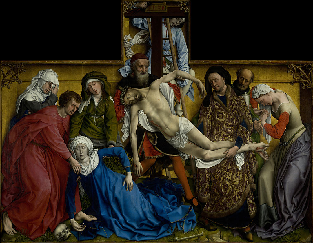 Rogier van der Weyden (1399–1464): Nedtagelsen fra korset (altertavle fra ca 1435). 220x260 cm. Prado-museet