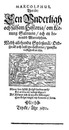 Tittelbladet til den første svenske utgaven (1633) av folkeboken om Marcolfus