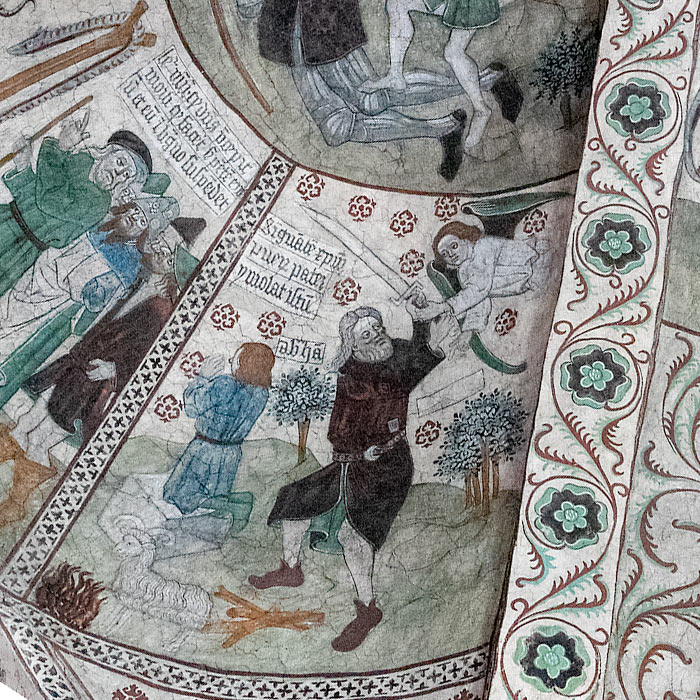 Abraham i ferd med å ofre Isak (kalkmaleri av Albertus Pictor)