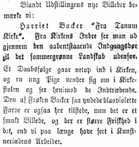 Anmeldelse i Morgenbladet: Barnedåp i Tanum kirke -  Statens kunstutstilling i 1892