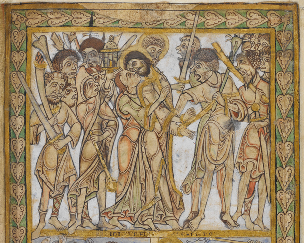 Judaskysset. Detalj fra ‘Winchester Psalter’ (Psalter of Henry of Blois)